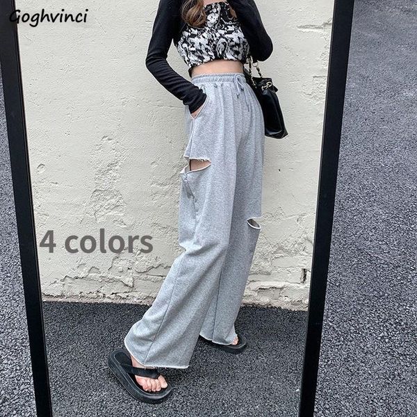 

women's pants & capris wide leg women solid hole summer soft loose elastic waist cool ulzzang street all-match casual trousers, Black;white
