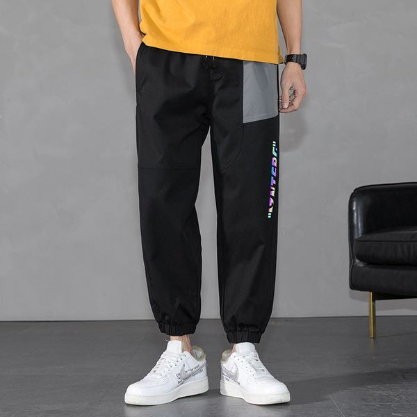 

men's pants fashion print loose casual pockets hip hop male breathable joggers streetwear man large size trousers x3of, Black