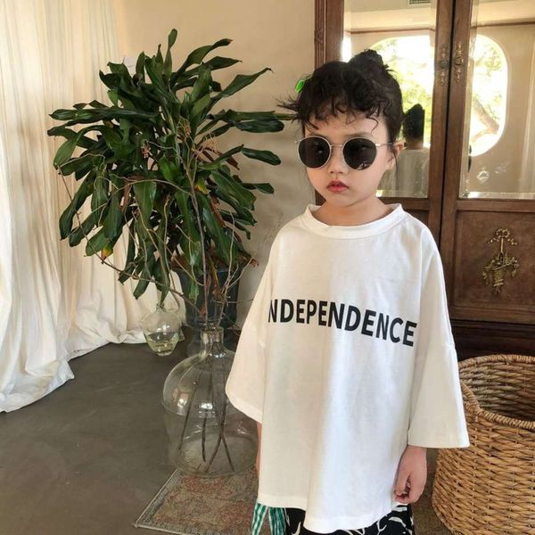 

2021 xuanxuan sauce spring new children's men's and women's round neck letter printed t-shirt baby solid color with fashion, Blue