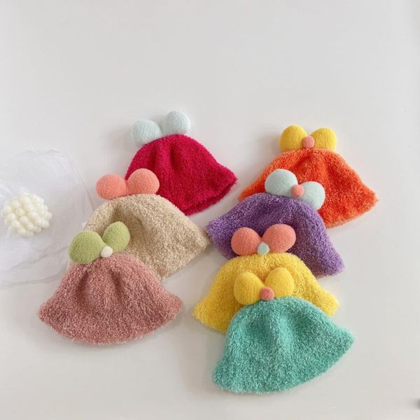 

caps & hats autumn and winter children's bucket hat, candy-colored bowknot, cute baby pot hat plush girl panama, Yellow