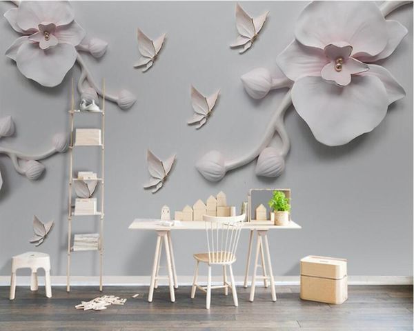 

wallpapers embossed butterfly orchid 3d wallpaper murals papel de parede,living room sofa tv wall bedroom kitchen papers home decor