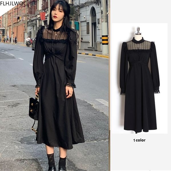 

casual dresses year date girls party feminine vestidos women fashion long sleeve black lace hollow out maxi elegant n3003 urax, Black;gray