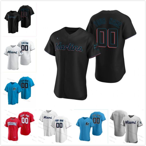 

marlins 2021 city connect jazz chisholm jr. miami jersey 19 miguel rojas sandy alcantara brian anderson adam duvall floro jesus aguilar cust, Blue;black