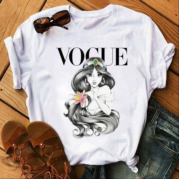 

vogue princess print t shirt women short sleeve o neck loose tshirt women tee shirt female clothes camisetas mujer, White
