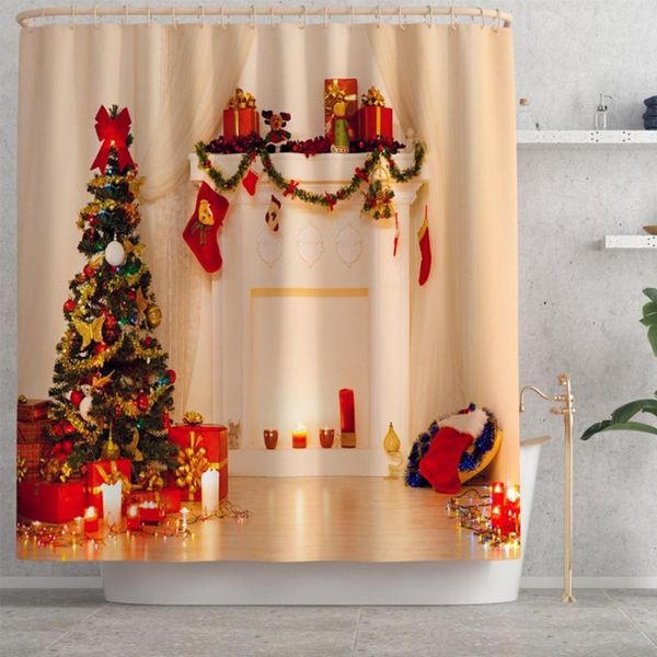 

shower curtains polyester christmas tree print curtain 180*180cm household bathroom