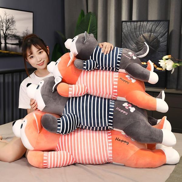

pillow striped sweater husky plush toy full filling stuffed animal dog cushion for kids birthday gifts