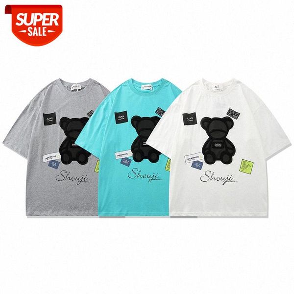 

mansclot bear print round neck couple short-sleeved t-shirt men's half-sleeved #jh3s, White;black