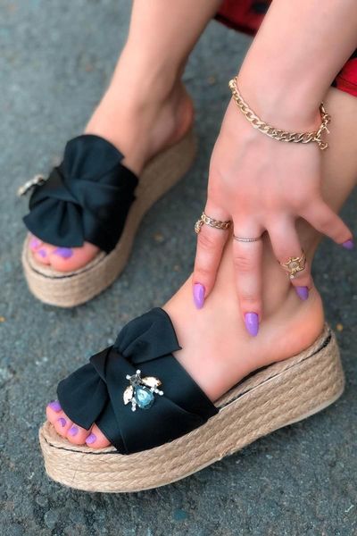 

slippers monica satin bee buckled black heels
