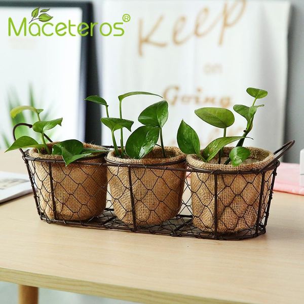 

modern wrought iron simple storage basket portable linen waterproof gardening flower basket green plant potted garden decoration