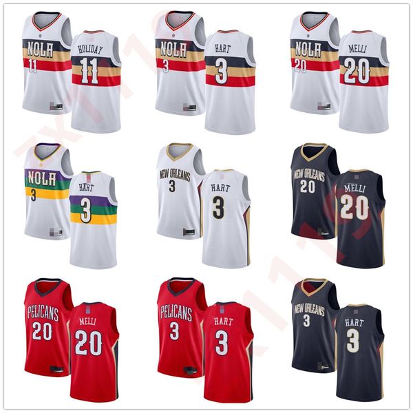 

mens womens youth josh hart 11 jrue holiday 20 nicolo melli white navy custom basketball jerseys, Black;red