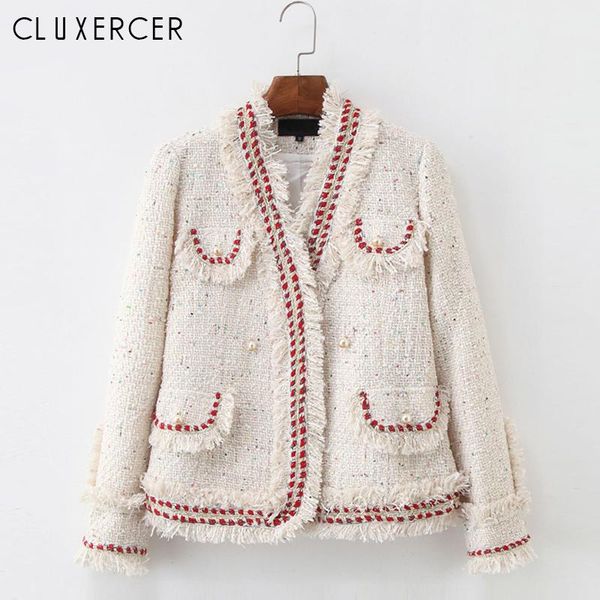 

women's jackets brand jacket womens long coats fashion beige slim tassel tweed female v neck outerwear business casual lady coat, Black;brown