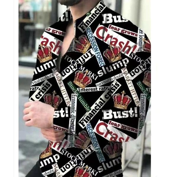 

men's casual shirts 2021 autumn arrival men hawaiian camicias one button wild letter printed long-sleeve blouses, White;black