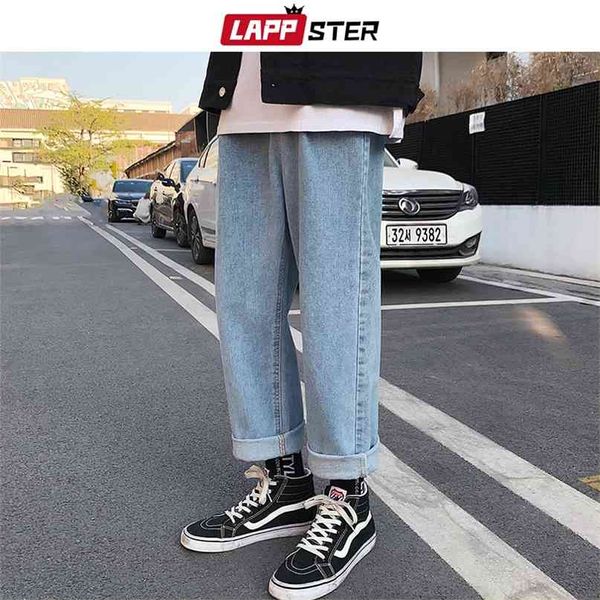 LAPPSTER Uomo Jeans larghi larghi blu Uomo Casual coreano Moda Harem Pantaloni uomo oversize nero a vita alta Denim 210723