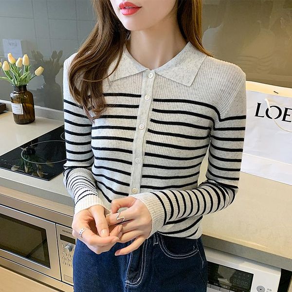 

women's knits & tees autumn spring sweater cardigan striped female women knitting sweaters elegant office ladies knitted fashion coat, White