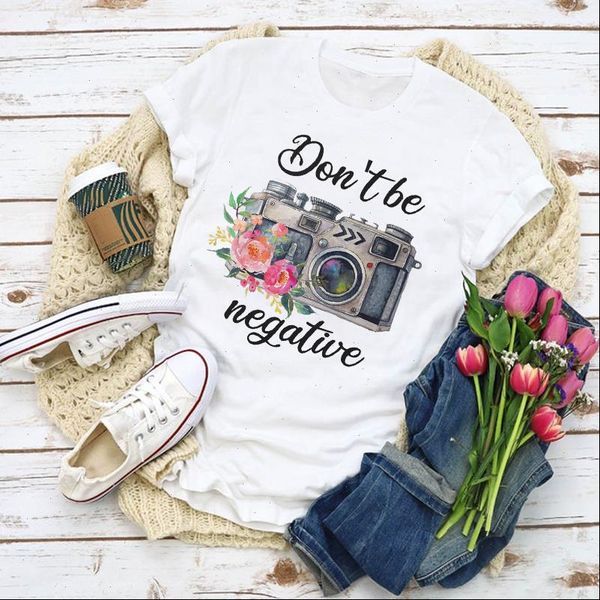 

women graphic camera flower vintage clothing print summer shirt lady clothes t shirt womens clothing tee female t shirt, White