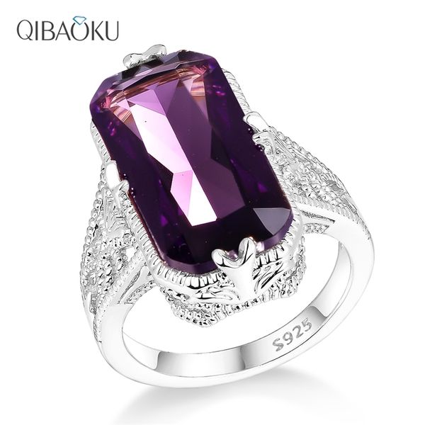 

10*20mm big amethyst gemstone ring hollowed-out 925 sterling rings exaggerated silver hand jewelry for women