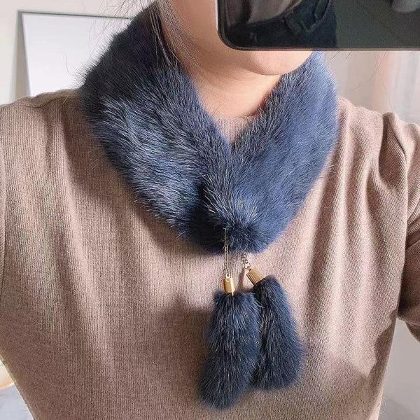 

scarves korean mink neckline pendant decoration warm scarf simple temperament versatile fur collar buckle, Blue;gray