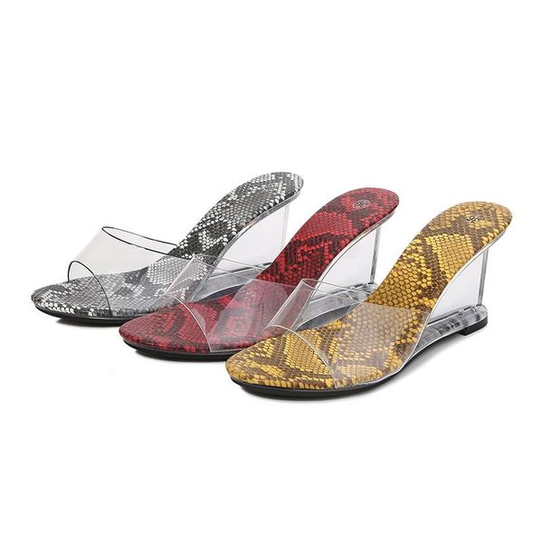 

simple clear wedge heel strappy pumps leopard nightclub shoes roman double high heels summer pvc transparent women sandals, Black