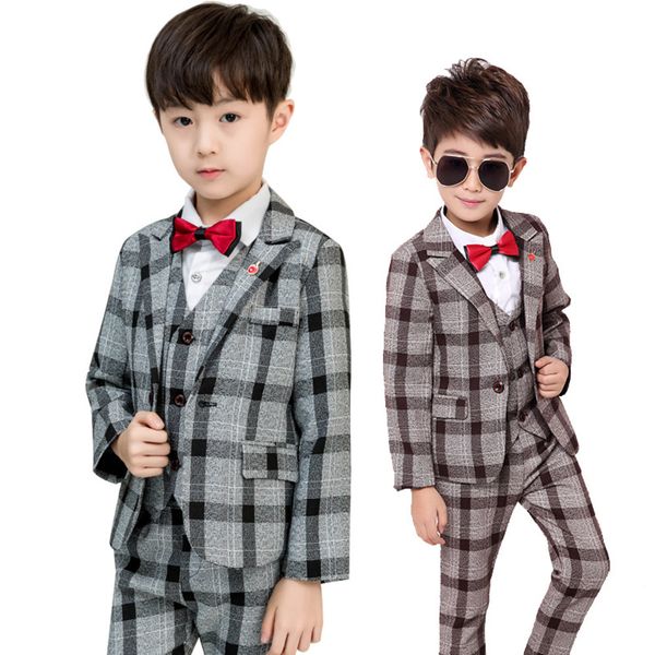 

flower boys formal suit kids wedding jackets vest pants tie clothing set children blazer school graduation costume groom dress, White