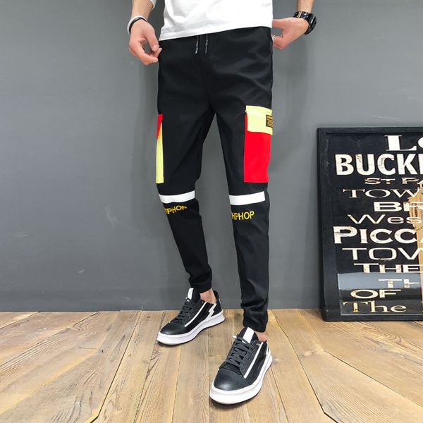 

new summer brand fancy men hip hop harem every casual game pants from slim fit men's trousers 34-28 xs8l, Black