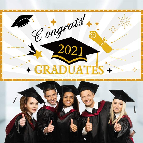 2021 Graduation Bannière Félicitations Grad Fond Affiche Parti Photo Toile De Fond Props Bannières Fournitures180 * 90 cm Graduation Party Decor