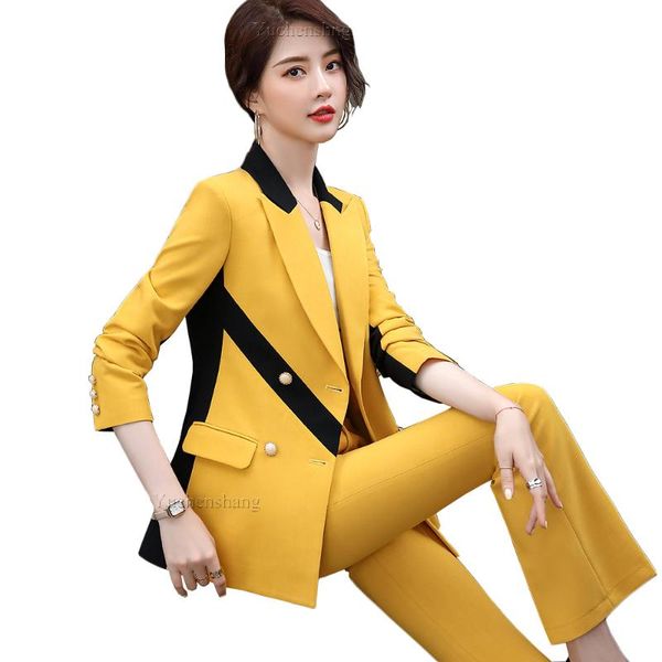 

women's two piece pants women asymmetric double breasted pant suit plus size 5xl 2 set formal purple pink yellow office ladies blazer a, White