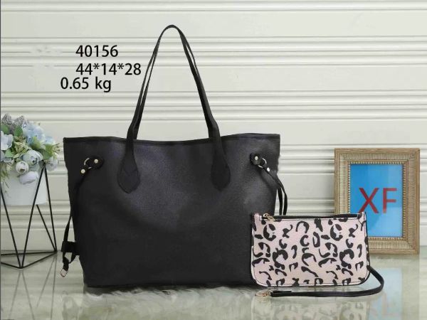 

designer women leopard totes bag wallet fashion 2pcs set handbags leather lady shoulder purse with dust bags 44*12*28cm