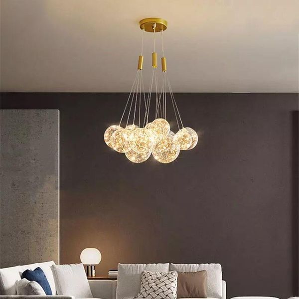 

chandeliers 110-220v gypsophila chandelier hanging light golden 3/5/9/15 glass bubble led pendant lamp dining living room decor lighting
