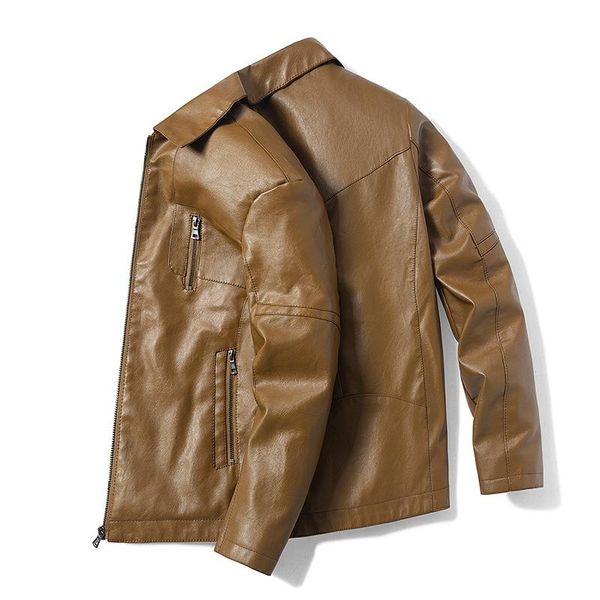 

men's fur & faux autumn korean fashion trend loose youth handsome lapel motorcycle jacket casual leather short coat clothing, Black