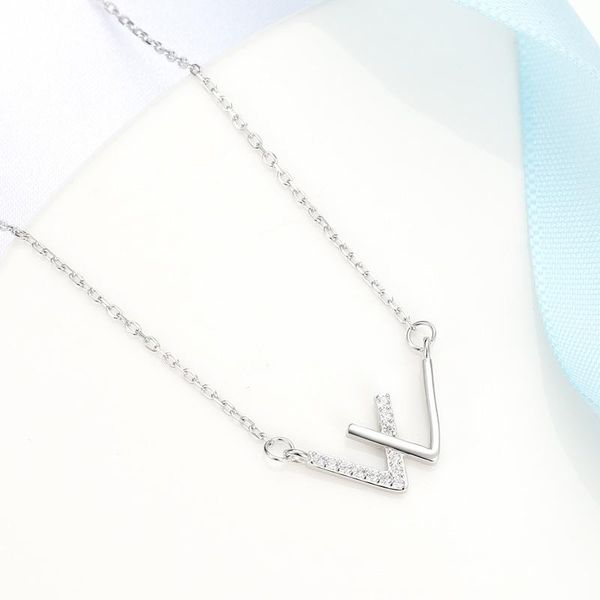 

chains s925 silver double v letter necklace women's simple design w in english.