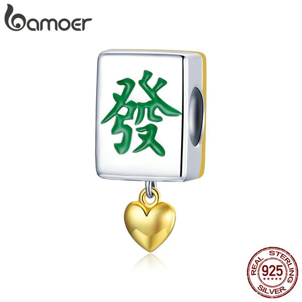 

bamoer authentic 925 sterling silver jewelry make mahjong tiles charm for original silver beads bracelet & bangle diy scc1751 q0531, Black