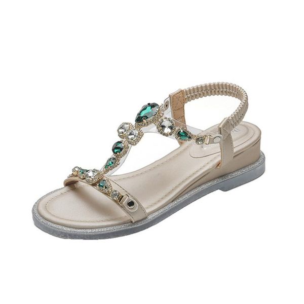 

sandals women's shoes 2021 summer style all-match rhinestone wedge student with skirt fashion ladies flat, Black