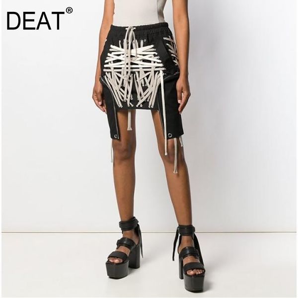 

deat high elastic waist black bandage split joint irregular half-body skirt women fashion tide new spring summer 2021 1w912 210303