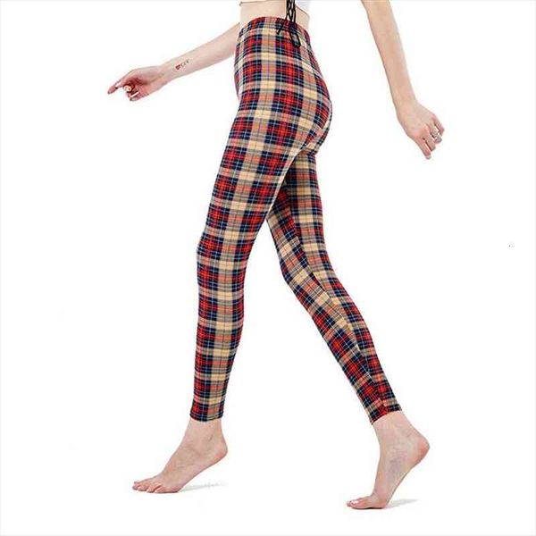 

plaid printed leggings fitness woman high waist elasticity leggings fitness printing breathable pants push up, Black