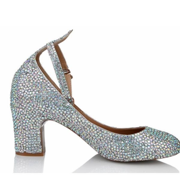 

dress shoes 2021 ankle straps prom wedding abcolor chunky heel rhinestone women pumps round toe kitten mother of the bride, Black