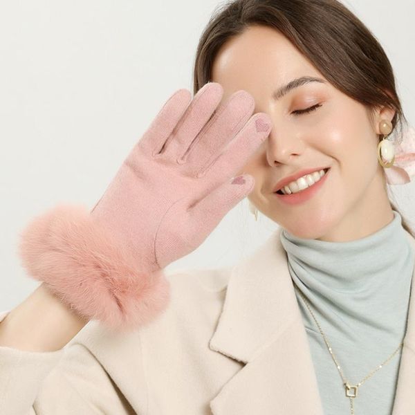 

five fingers gloves ladies' full finger sensitivity touch screen warm thicken winter outdoor elegent knitted woolen, Blue;gray