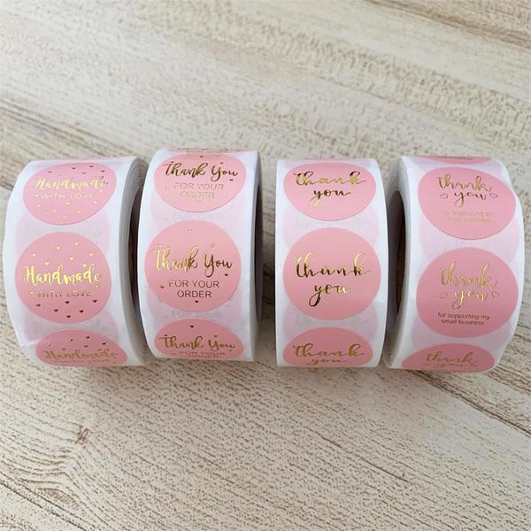 

500pcs per roll thank you sticker 1.5inch/3.8cm pink seal labels stickers for gift packaging box decor baking cake box stickers