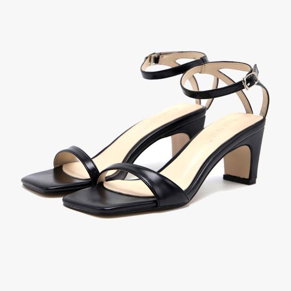 

dress shoes spring women's thin heel square head strap sandals, Black