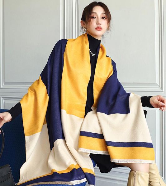

scarves imitation cashmere scarf autumn and winter warm ladies double-sided thick air conditioning shawl mid-length, Blue;gray