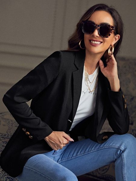 

lapel collar flap detail blazer f45u#, White;black