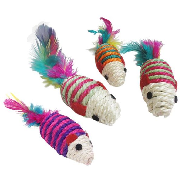 

toy knitted mouse scratching post for cat multicolored