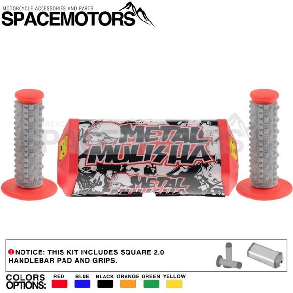 

handlebars rubber gel like grips & metalmulisha square 2 handle bar pad fit for dirt pit cross motorcycle motocross parts and accessories