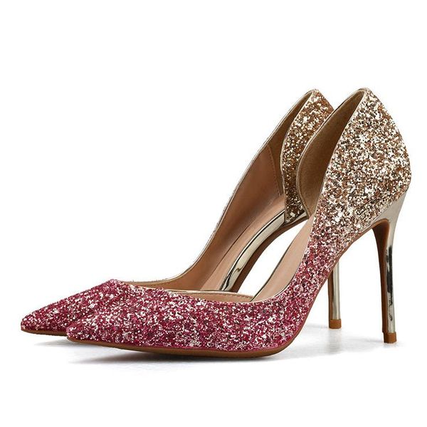 

dress shoes 2021 women pumps classics high heels sequin work office pointed toe ladies fashion wedding party j0020, Black