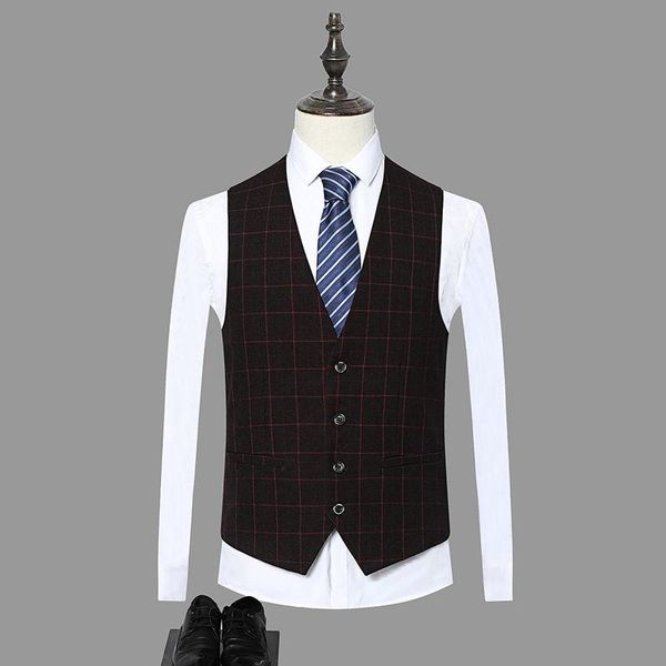 

men's vests men fashion suit vest male plaid waistcoat formal business wedding slim dress work plus size 4xl, Black;white