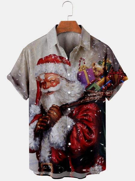 

men's casual shirts 2021 santa claus 3d digital printing trend loose short-sleeved shirt christmas series, White;black