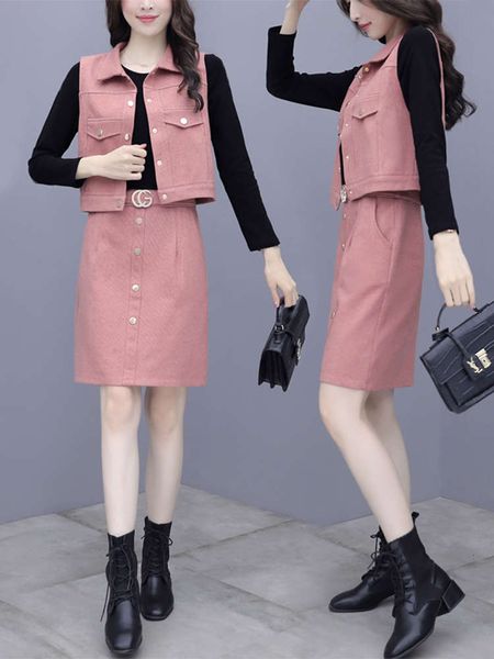 

autumn and winter of 2021 waist shows thin temperament, foreign style, denim vest, light ripe three piece dress, women's dress, White