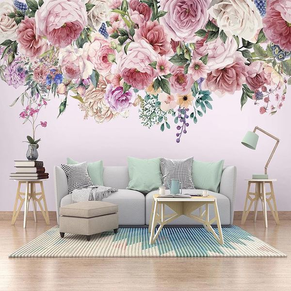 

wallpapers custom self-adhesive wallpaper modern hand painted vintage rose pink flower po wall mural living room bedroom 3d sticker
