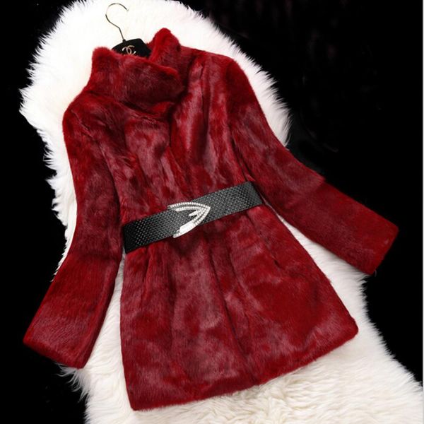 

women's fur & faux 100% real full pelt long coat female handmade overcoat women fashion fp706, Black