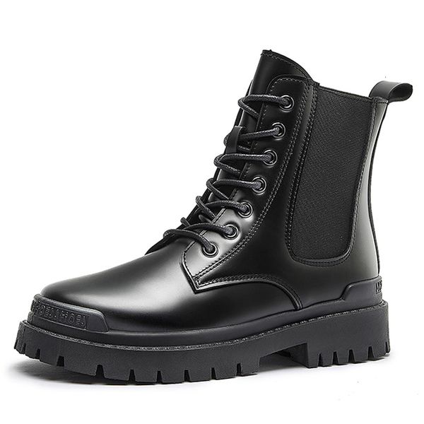 

gross-soled winter-proof platform high-plutonium elastic seam band work made with tools motorcycle boots big-toed shoes xegc, Black