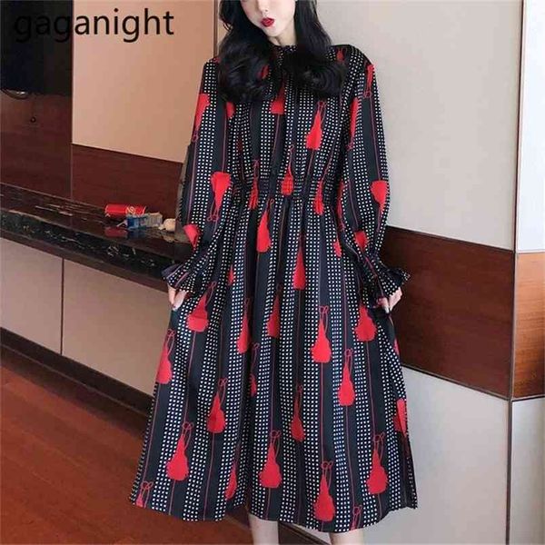 

elegant women dress vintage floral print long sleeve half turtleneck mid-calf party es spring vestido 210601, Black;gray